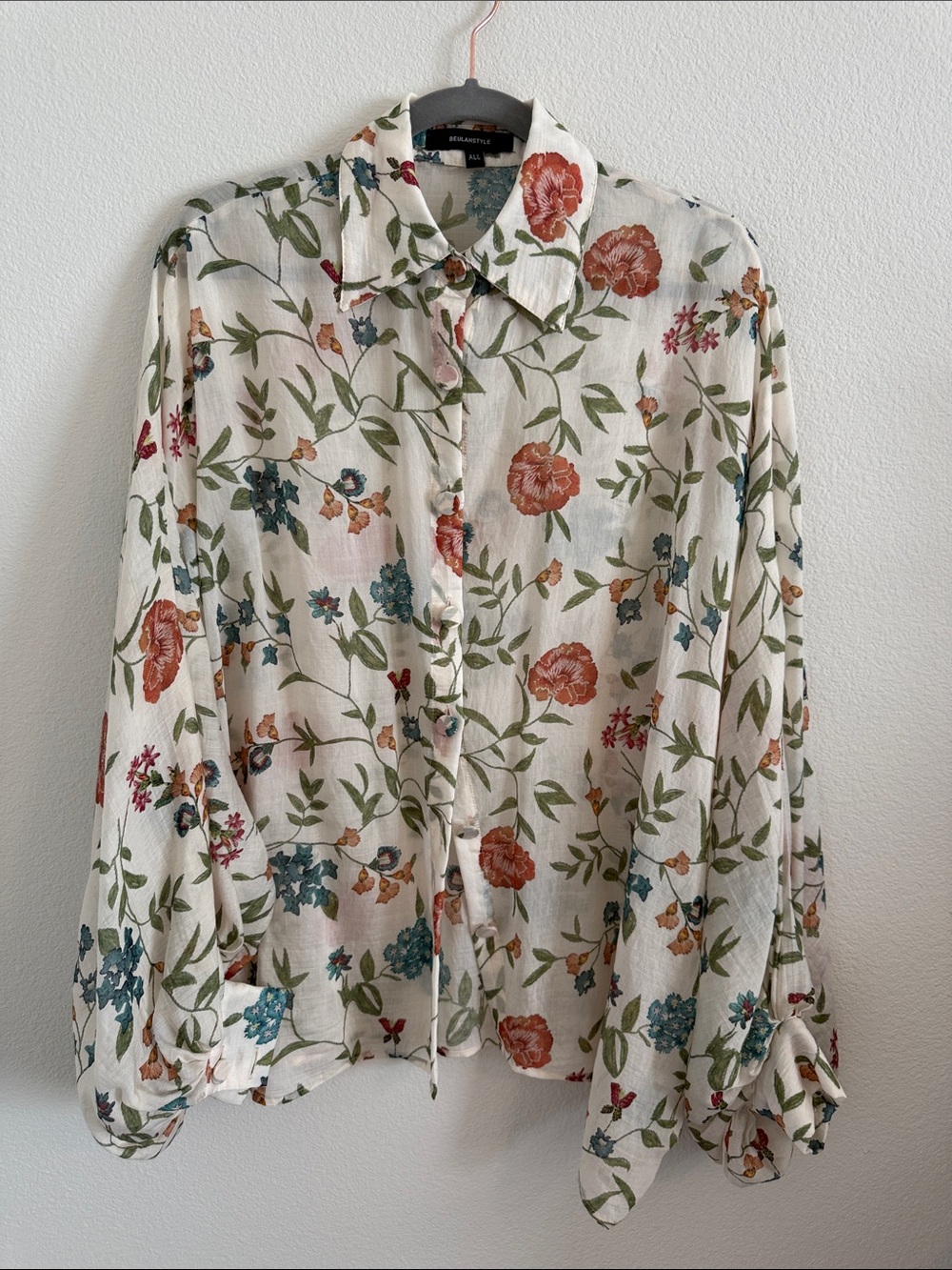 Beulah Ivory Button-Down Shirt with Multicolor Floral Print
